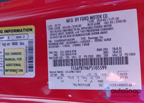 2023 Ford Mustang Ecoboost Premium Fastback from USA, damaged, VIN 1FA6P8TH6P5105599